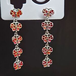 Elegant Silver Tone Red Stons Butterfly Earrings